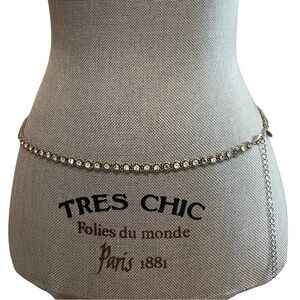 Guess Silver Rhinestone Adjustable Chain Belt